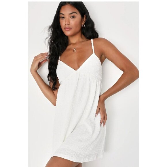 Sweetie Status White Crinkle Sleeveless Tie-Back Babydoll Dress size Small - Picture 1 of 15